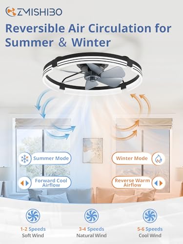24 Inch Black Low Profile Ceiling Fan with Lights Remote & Bluetooth Control