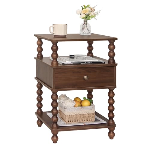 AWASEN Walnut Brown Mid Century Modern Nightstand with Storage