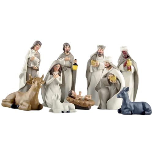 Kambanan 11PCS Nativity Scene Set - Hand-Painted Resin Holy Family Christmas Decor