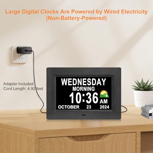 SSINI Digital Calendar Dementia Alarm Clock with Day and Date for