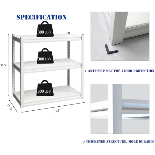 Elitehouse White 3-Tier Heavy Duty Metal Garage Shelving - Adjustable Storage Rack