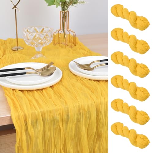 Joanlody 6 Pack Yellow Cheesecloth Table Runners 10ft Fall Wedding Party Decor