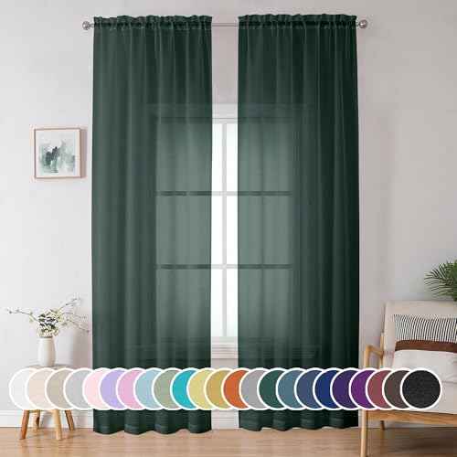 OWENIE Green Sheer Curtain 96 Inches Long 2 Panels Set for Christmas Decoration, Light Filtering Clear Sheer Curtain 95 for Bedroom/Living Room, 2Pcs, Each 42" W x 96" L