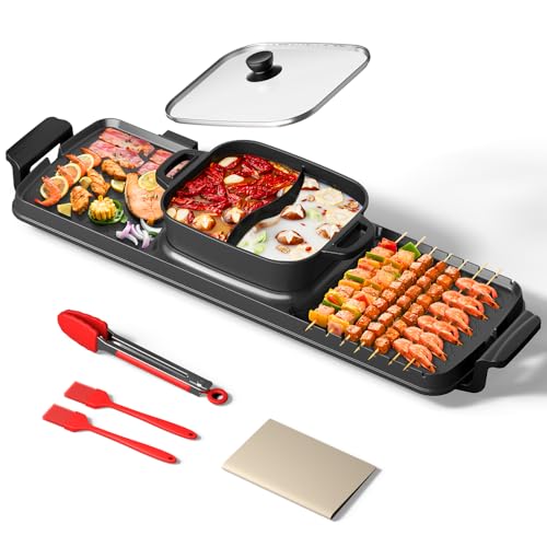 AORAN Smokeless Electric Hot Pot & Grill Combo - Large 9.5x29 Inch Non-Stick, Black