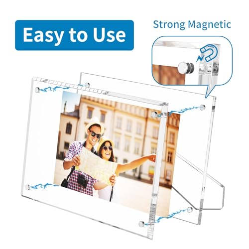 AITEE 5x7 Acrylic Picture Frame Set - Clear Lucite Photo Display with Stand