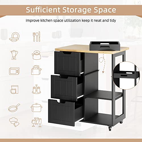 Shintenchi Black 26-Inch Kitchen Island Cart with Storage and Wheels