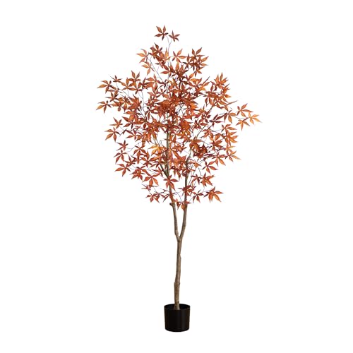 6ft Autumn Japanese Maple Artificial Tree with Black Pot — Fall Foliage Decor
