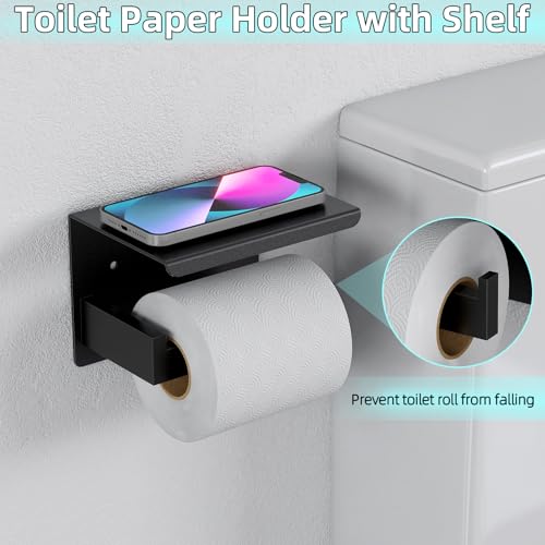 Black 24 Inch 5-Piece Bathroom Hardware Set - Towel Rack, Ring, Hooks & Toilet Paper Holder