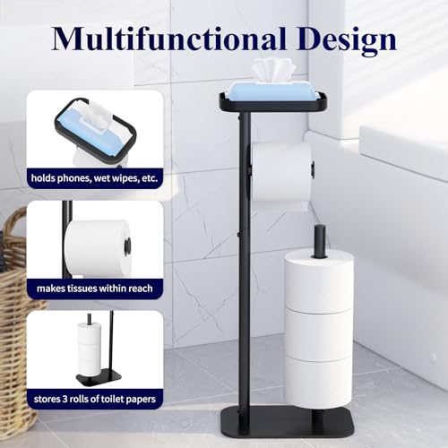 Kitsure Black Metal Free Standing Toilet Paper Holder Set - Medium, 2 Pack