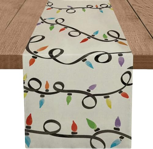 GAGEC Christmas Lights Table Runner 13 x 48 Inches Winter Holiday Decor