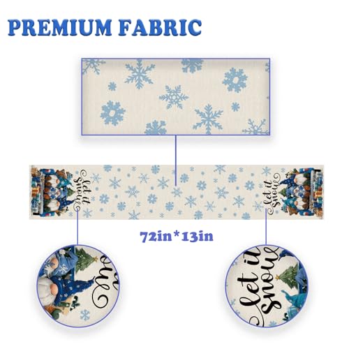 GPGHE Winter Gnome Christmas Table Runner 13'' x 72'' Blue Holiday Decor
