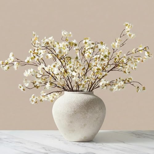 White Cherry Blossom Branches - 6 Faux Silk Long Stems for Vase Arrangements