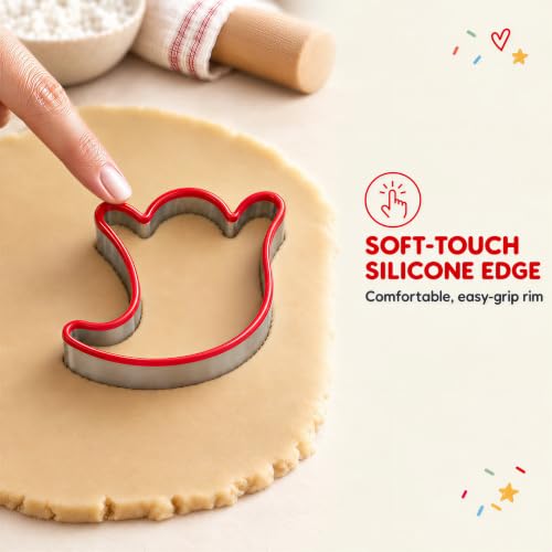 COOKIEQUE 2-Piece Halloween Ghost Cookie Cutters - Food-Grade Stainless Steel, Red Top Edge