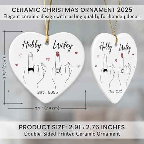 Wedding Gifts for Couples 2025 ? Hubby & Wifey Ceramic Christmas Ornament, First Christmas Married Keepsake