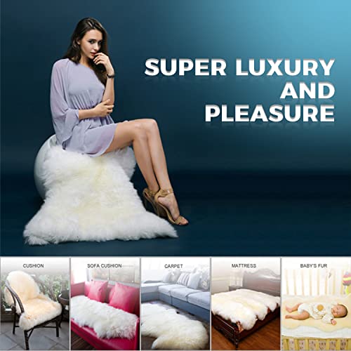 Large Sheepskin Rug - 2'6 x 3'7 Ivory White Thick Wool Area Rug, Australian Pelts