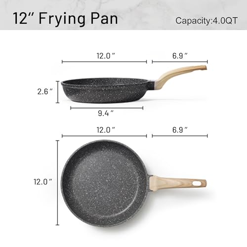 CAROTE 12-Inch Granite Non-Stick Frying Pan - Black, PFOA-Free, Suitable for All Stoves