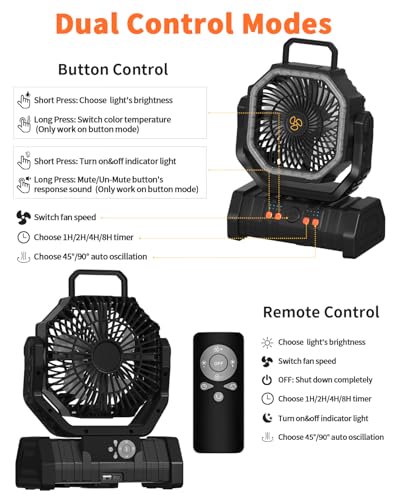 ADUST 20000mAh Battery Operated Camping Fan with Warm&Cold Light -