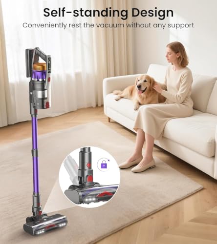NADALY Black Cordless Vacuum Cleaner 650W 55KPa, Lightweight Stick Pet Hair Floor Cleaner