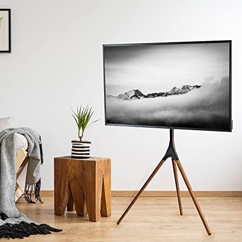 Black Treated Wood Easel TV Stand for 45-65 Inch Screens - Adjustable Swivel
