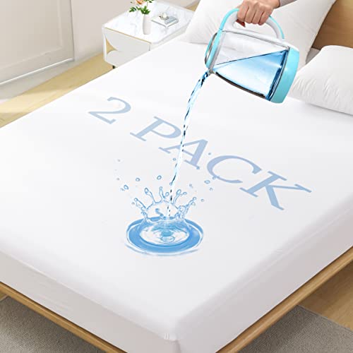 Softhour 2 Pack Twin Waterproof Mattress Protectors - Breathable Deep Pocket Fit