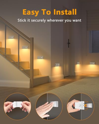 Rechargeable Night Light with Motion Sensor - Warm White Indoor Stair & Cabinet Light 8 Pack