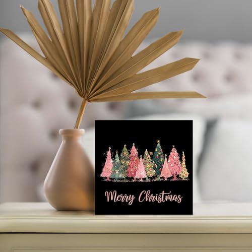 Pink Christmas Wood Box Sign - Merry Christmas Tree Decor for Home & Office