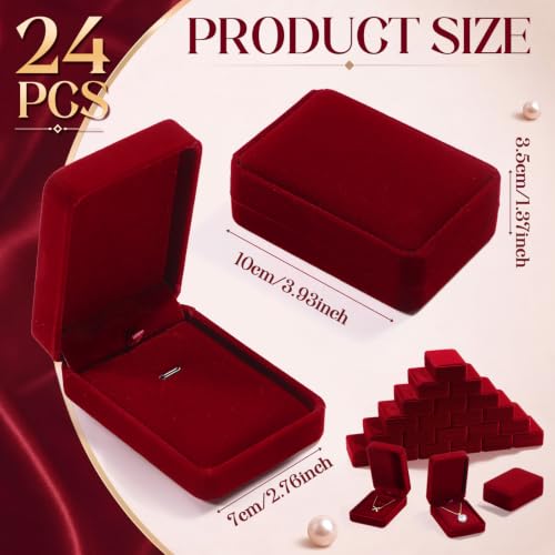 Inbagi 24 Pcs Velvet Jewelry Gift Boxes for Necklaces & Earrings - Red