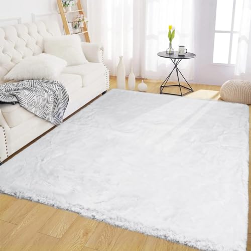 5' x 7' White Faux Fur Rug - Washable Shag Fluffy Rug for Living Room Bedroom Nursery