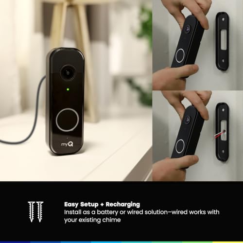 myQ Video Doorbell - 2K Camera, Battery/Wired, Color Night Vision, 150° Wide View, 2-Way Talk, Motion Alerts, Black - Variation of THIS listing