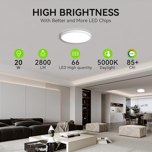 White 9-Inch 12-Pack LED Flush Mount Ceiling Light - 2800lm, Daylight 5000K, Surface Mount for Bedroom & Living Room