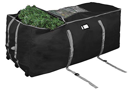 Propik Rolling Christmas Tree Storage Bag for 9 Ft Trees - Black, 25x25x60, With Wheels, Handles & Strap