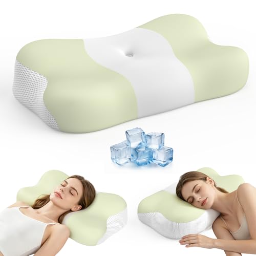 VYLEE Green Memory Foam Cervical Neck Pillow Ergonomic High-Low Support