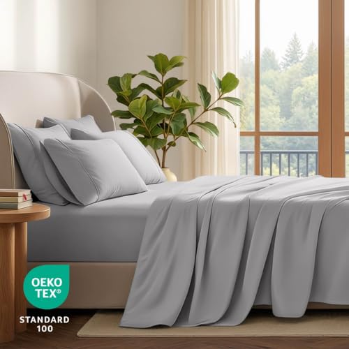 Bare Home Queen Light Grey Ultra-Soft Sheet Set with 4 Pillowcases