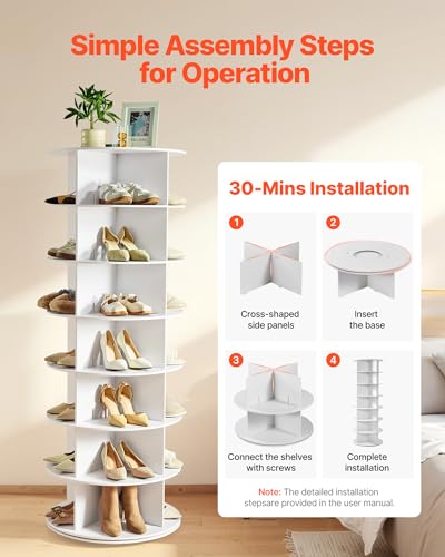 White 7-Tier Rotating Shoe Rack Tower - Freestanding 360° Spinner Organizer