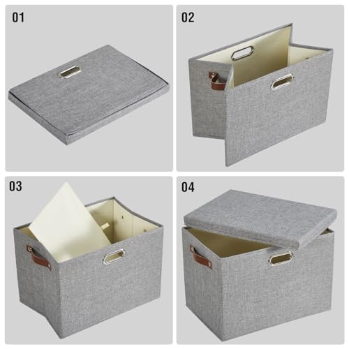 Large Fabric Storage Box with Lids - Gray 3-Pack, 17 Inch Home Organization