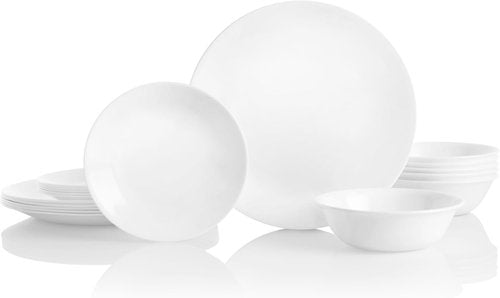 Corelle Vitrelle 18-Piece Dinnerware Set - Chip Resistant & Lightweight | Winter Frost White