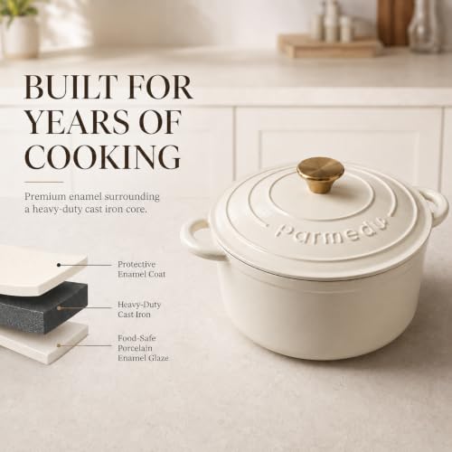 Enameled Cast Iron Dutch Oven 5.5QT for Sourdough Bread - Cream White