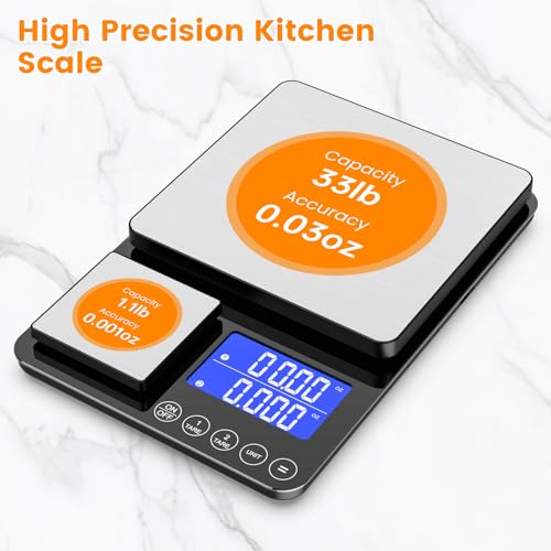 Digital Kitchen Scale 33lb/15kg Food & Jewelry Weighing Platform with Non-Rechargeable Black Finish