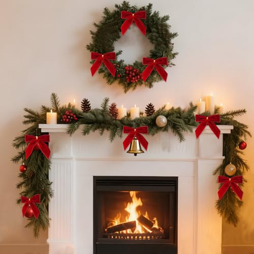 24 Pcs Red Small Velvet Bows for Christmas Tree, 3.54 Inch Mini Christmas Bows for Gift Wrapping, Twist Tie Velvet Bows Xmas Ornaments for Wreath, Crafts, Party, Wedding