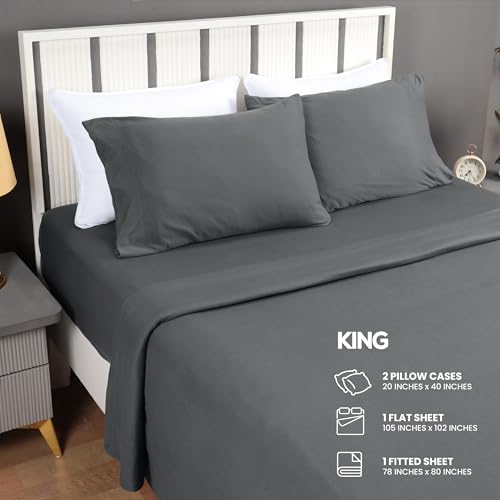 Dark Grey Jersey Knit Sheets Set - King Size Cotton T-Shirt Feel Bedding