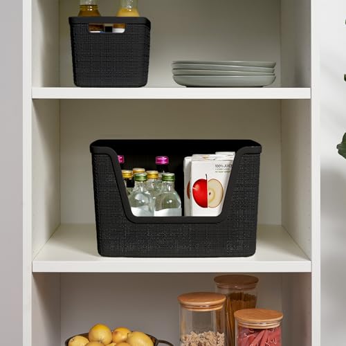 Large 18L Black Jute-Like Decorative Storage Baskets - Set of 4, Easy Access