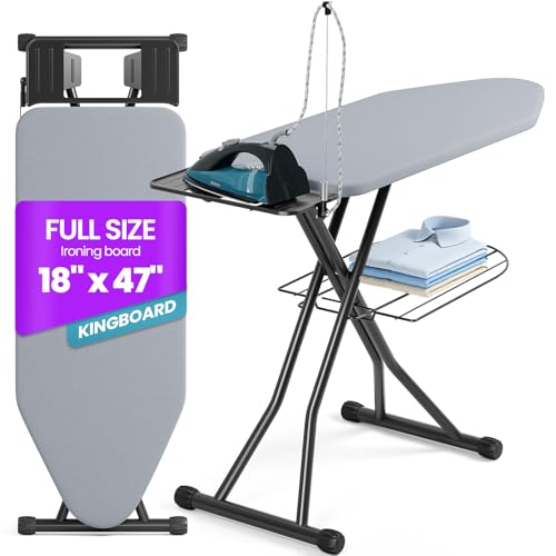 KINGBOARD Gray Extra Wide Heavy Duty Ironing Board, Large 18x47-inch