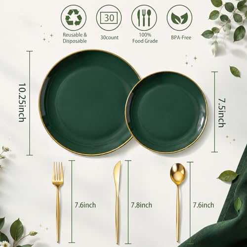 Green Gold 150Pcs Premium Disposable Plastic Plates for Wedding, BPA Free