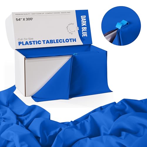 Dark Blue Plastic Rectangular Tablecloth Roll - 54x300 Inches, 300 Feet, All-Season, With Cutter - Variation of THIS listing