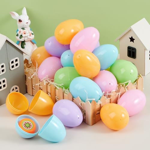JOYIN 3.15" Pastel Easter Eggs, 25PCS Large Plastic Eggs, Empty Colorful Fillable Eggshells for Easter Hunt, Party Favor, Basket Stuffers Filler, Classroom Prize Supplies