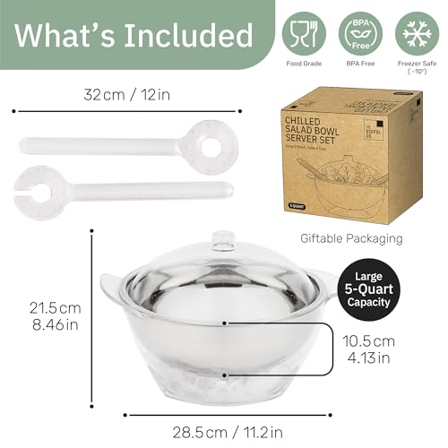 Useful Co. 5 Quart Chilled Salad Serving Bowl with Ice Chiller & Lid