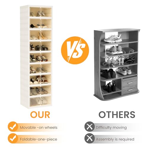 White 9-Layer Foldable Shoe Organizer Storage Box with Magnetic Clear Door