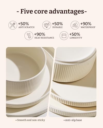 Service for 4 Creamy White Line Porcelain Dinnerware Set - 12 Pieces