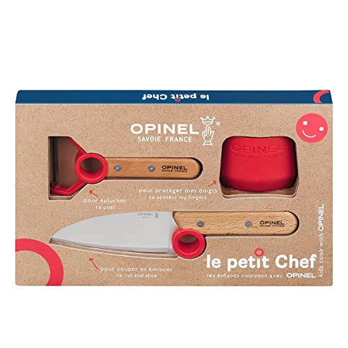 Children's Kitchen Knife Set with Safety Guard & Peeler - Red, Made in France