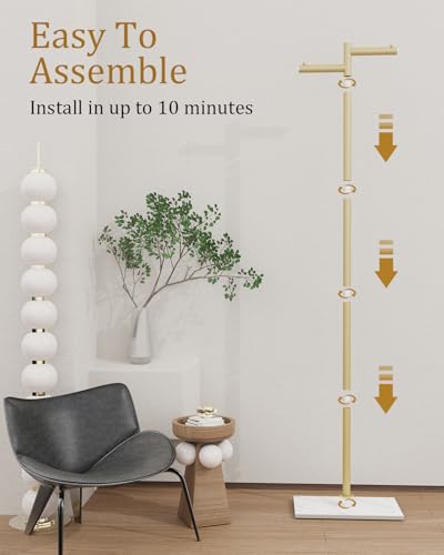 Gold Z-Shaped Garment Rack with Rock Base - Modern Coat Stand 68.9in